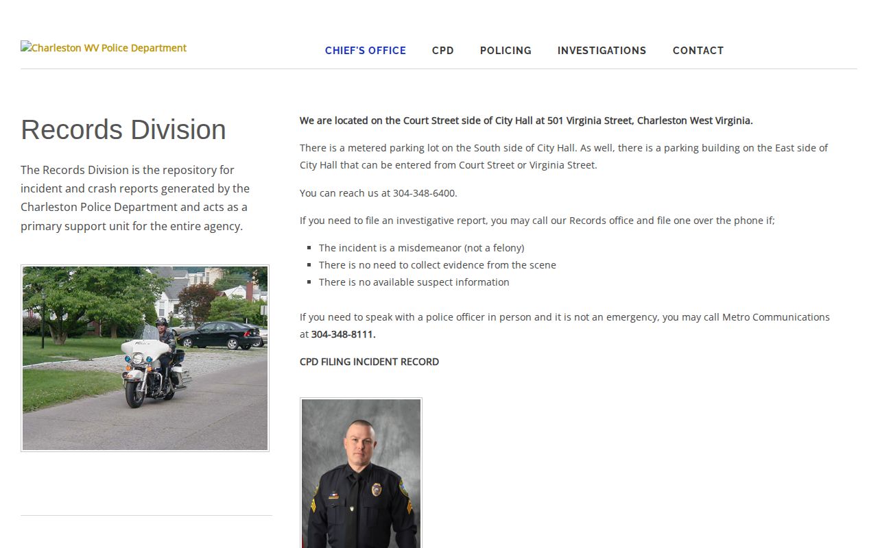 Kanawha County Charleston Police incident and crash record source