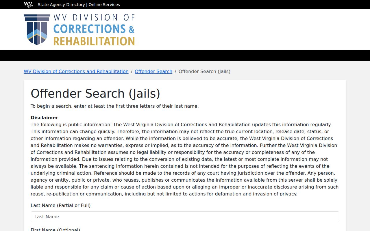 Kanawha County WVDCR regional jail custody record search