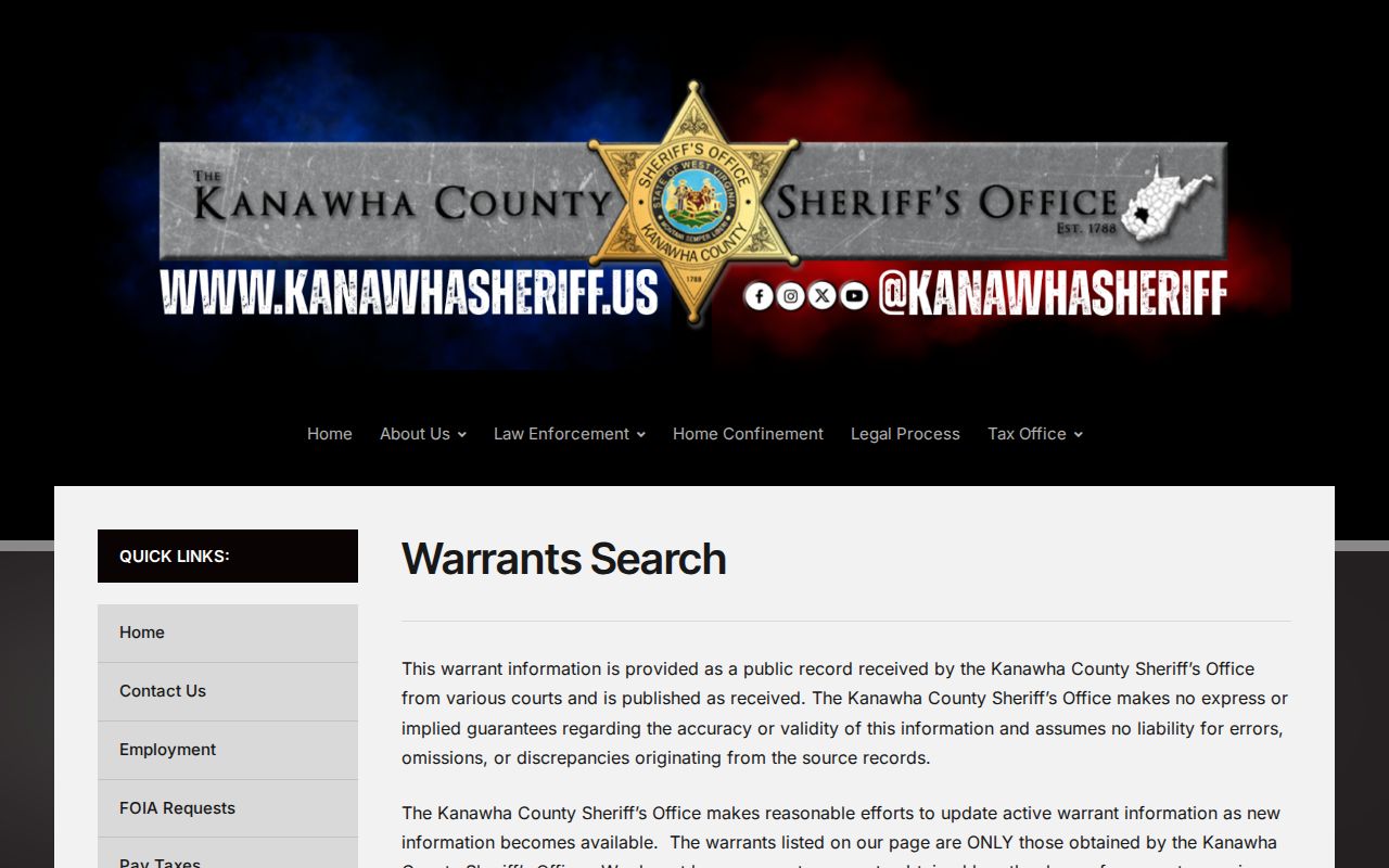 Kanawha County KCSO warrant records page